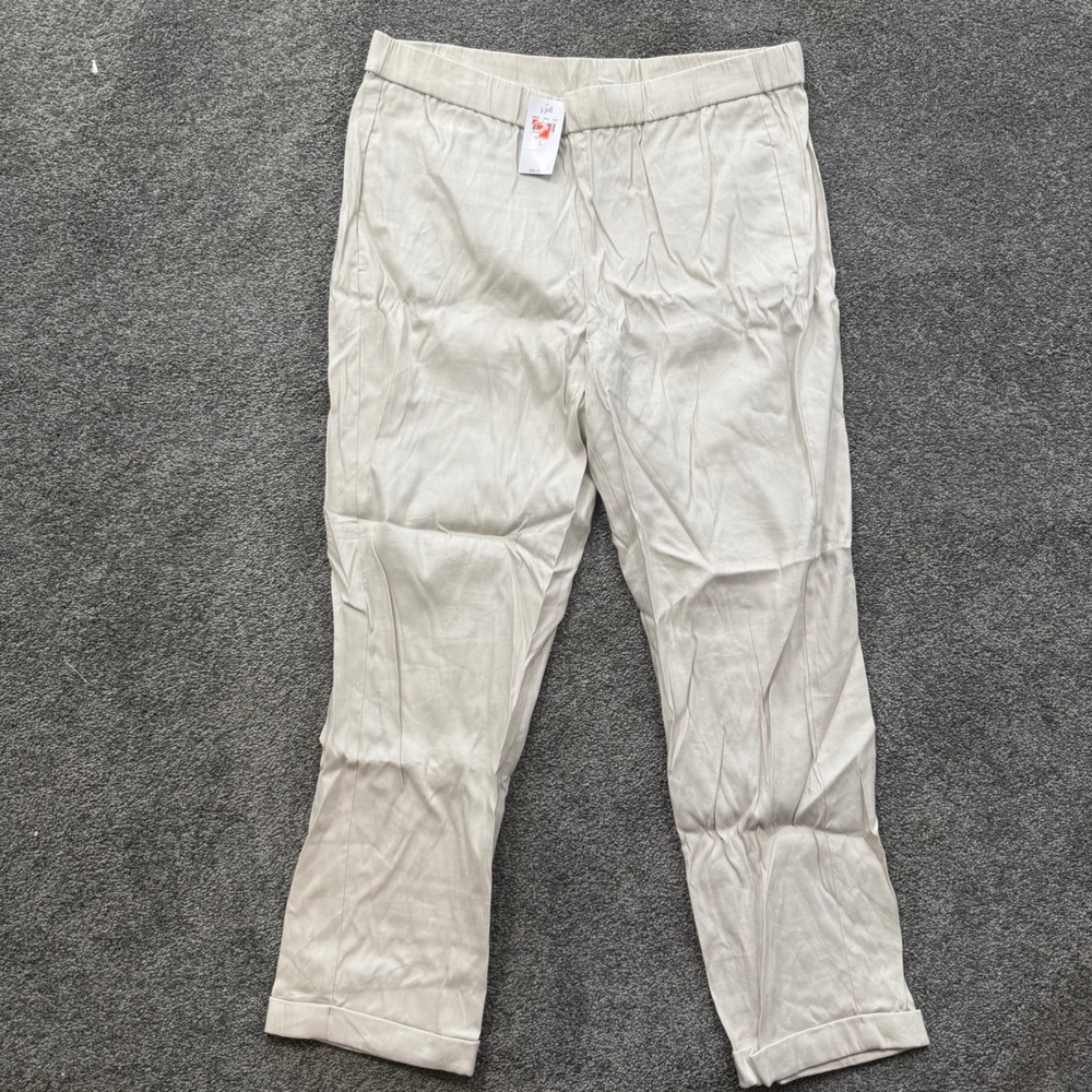 J. Jill Linen Stretch Pants Sea Salt Beige Cuffed Pull On WPT028531 Mens L